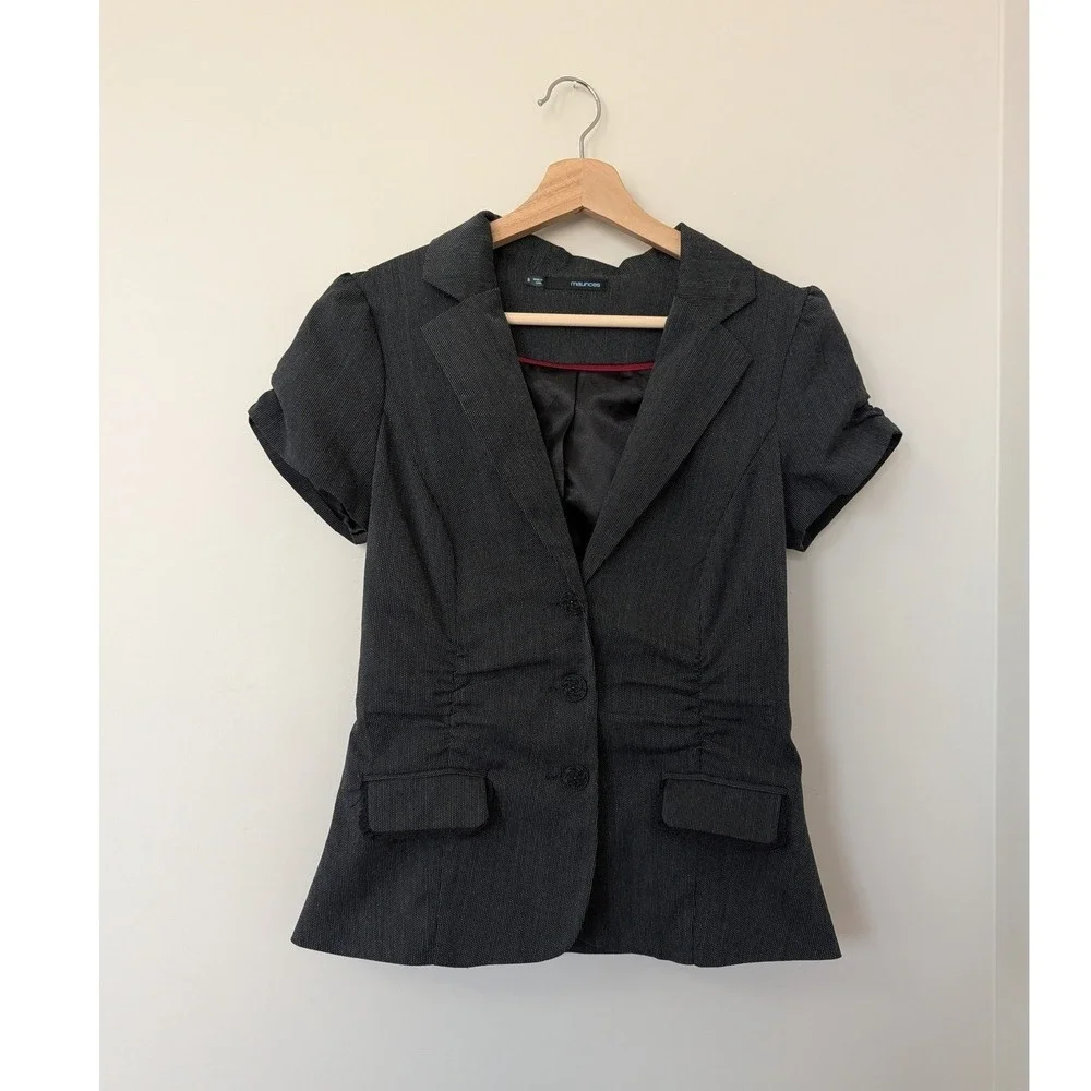 Y2k Maurices Black Fitted Ruched Blazer Office Siren‎ Alice Cullen Women's S